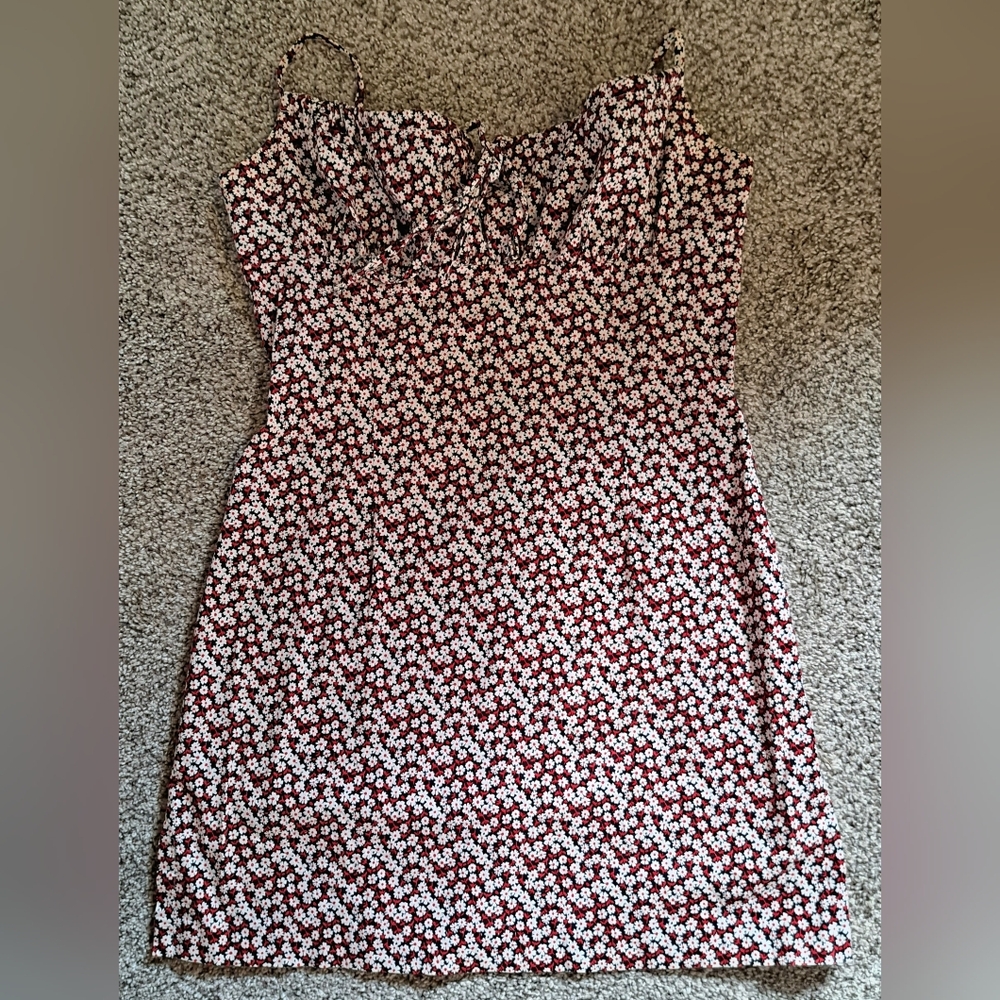 Vintage La Belle 90s Y2K Red Black White Floral Dress Juniors Size 9